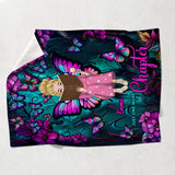 Book Girl With Butterflies And Flowers - Personalized Book Blanket