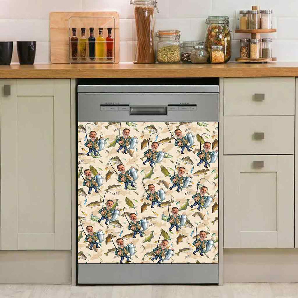 Photo Inserted Funny Fishing - Personalized Fishing Dishwasher Cover