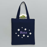 Custom Name With Flower - Personalized Grandma Embroidered Tote Bag