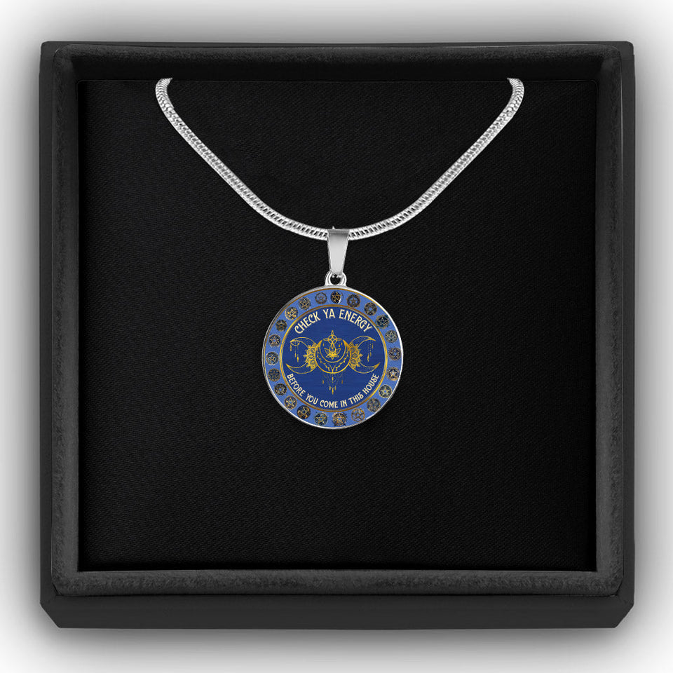 Check Your Energy - Witch Round Pendant Necklace