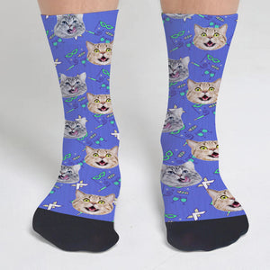 Custom Face Party Pattern - Personalized Cat Socks