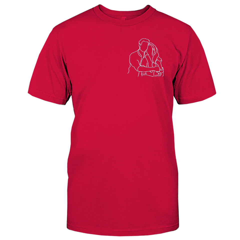 Custom Line Art - Personalized Couple Embroidered T-shirt