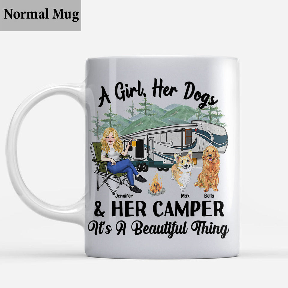 A Girl Her Dog And Her Camper - Camping gift for dog lover - Personalized Mug