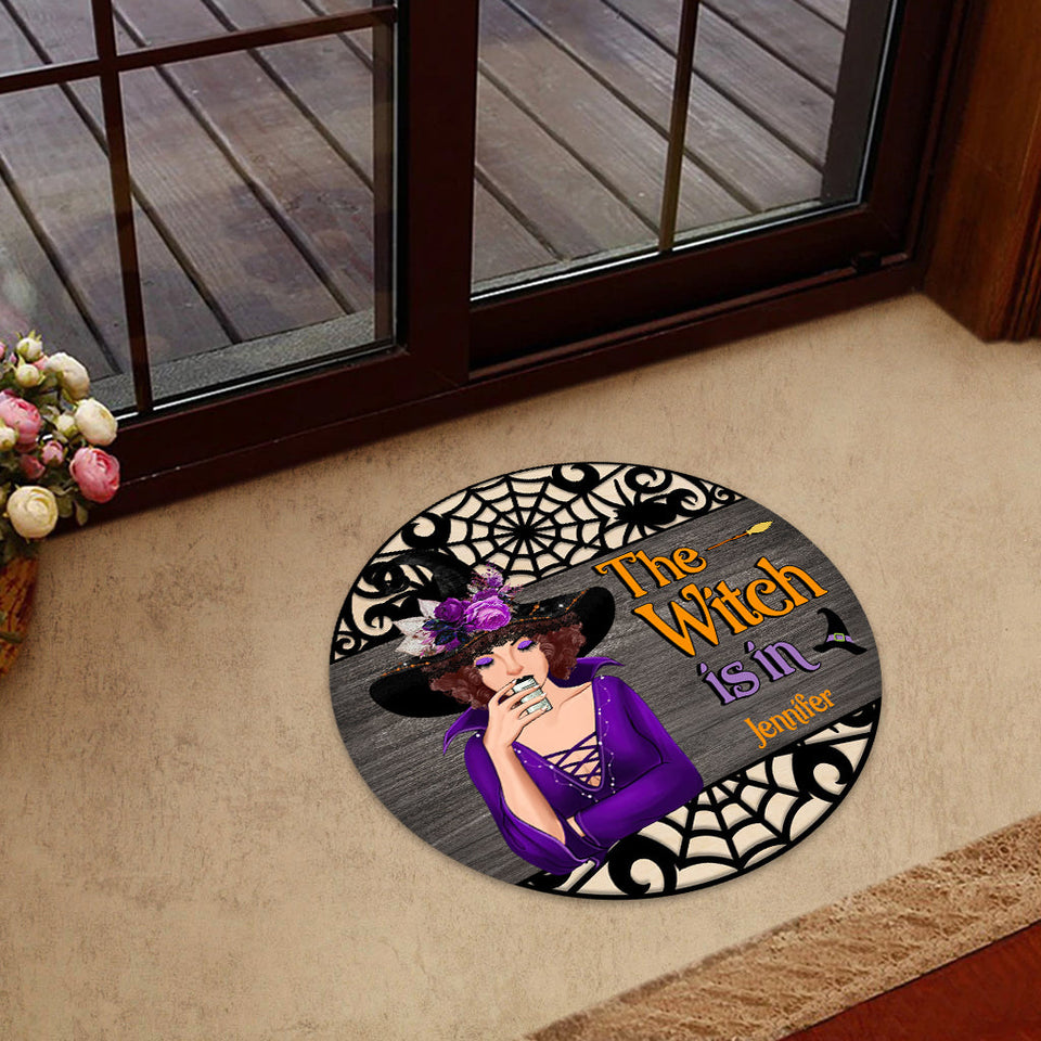 The Witch Is In - Personalized Witch Shaped Doormat