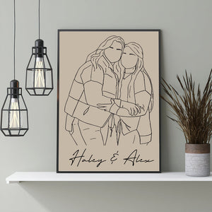 Besties Line Art - Personalized Bestie Canvas And Poster