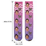 Custom Face Purple Pattern - Personalized Cat Socks