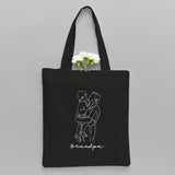 Custom Photo Line Art - Personalized Grandpa Embroidered Tote Bag