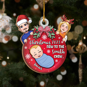 New To The Crew - Personalized Newborn 2 Layered Piece Ornament