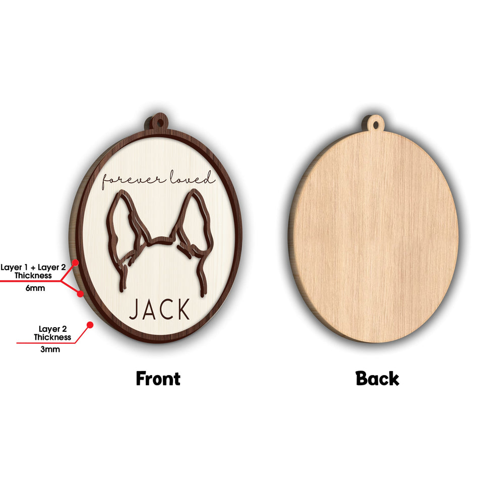 Dog Ear Line Art Ornament - Personalized Dog 2 Layered Piece Ornament