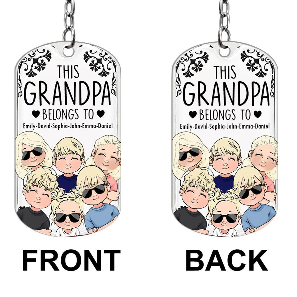 This Father Belongs To - Gift for dad, grandpa, mom, uncle, aunt, grandma - Personalized Stainless Steel Keychain