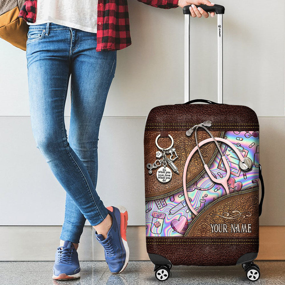 Pink Stethoscope - Personalized Nurse Luggage Cover