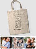 Custom Photo Line Art - Personalized Grandpa Embroidered Tote Bag