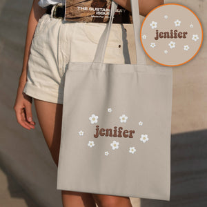 Custom Name With Flower - Personalized granddaughter Embroidered Tote Bag