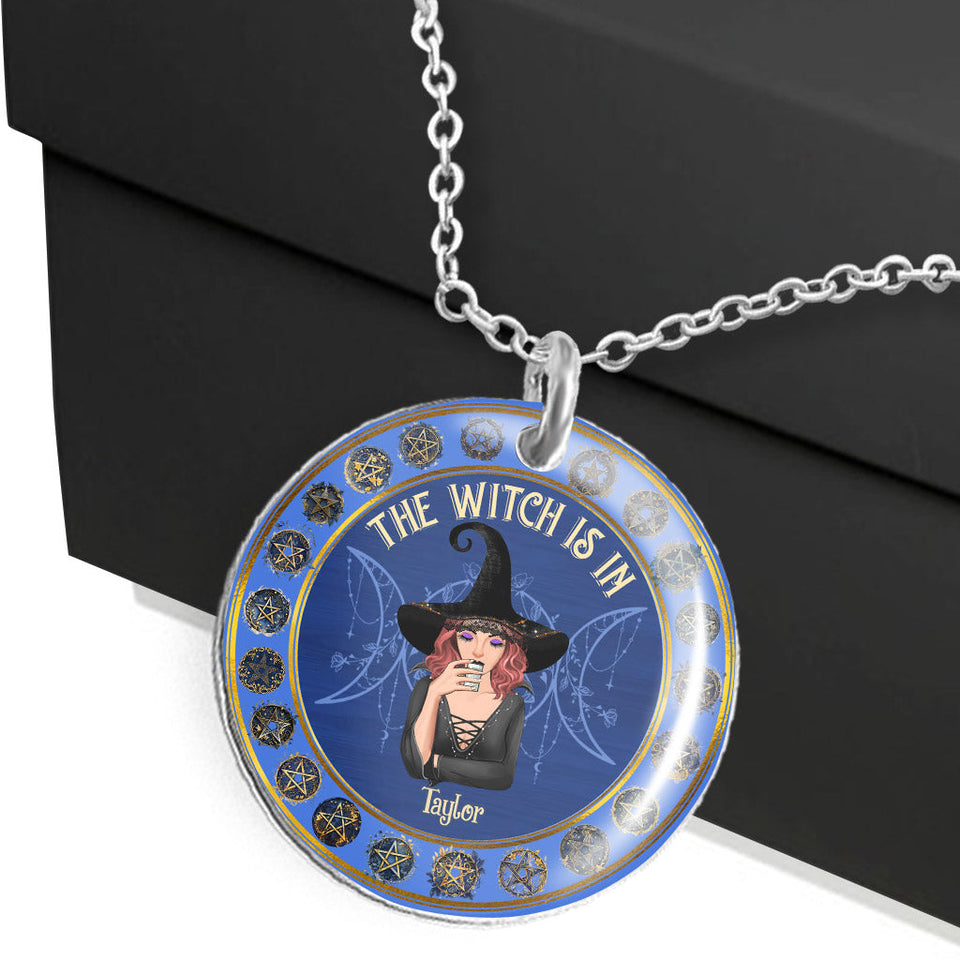 The Witch Is In - Personalized Witch Round Pendant Necklace