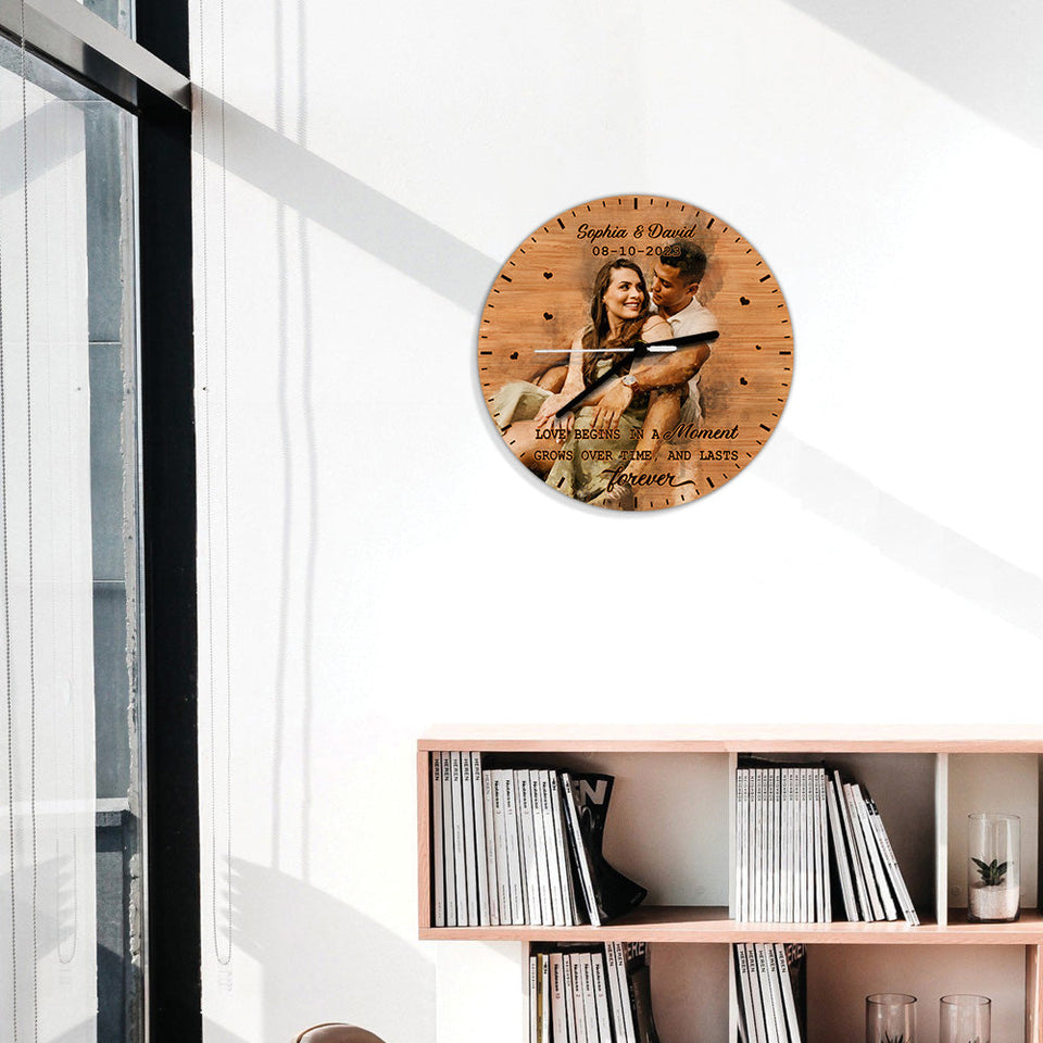 Loves Begins In A Moment - Personalized Couple Wall Clock