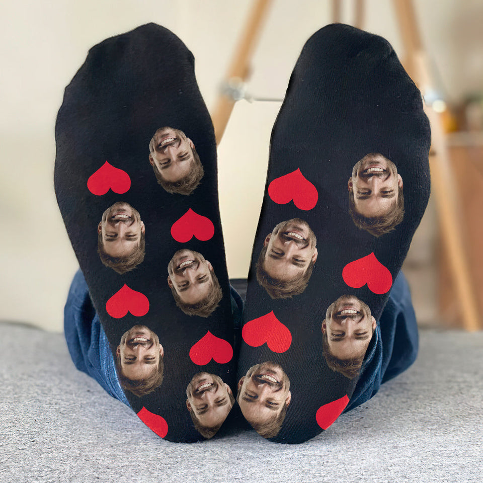 Custom Face Heart Pattern - Personalized Uncle Socks