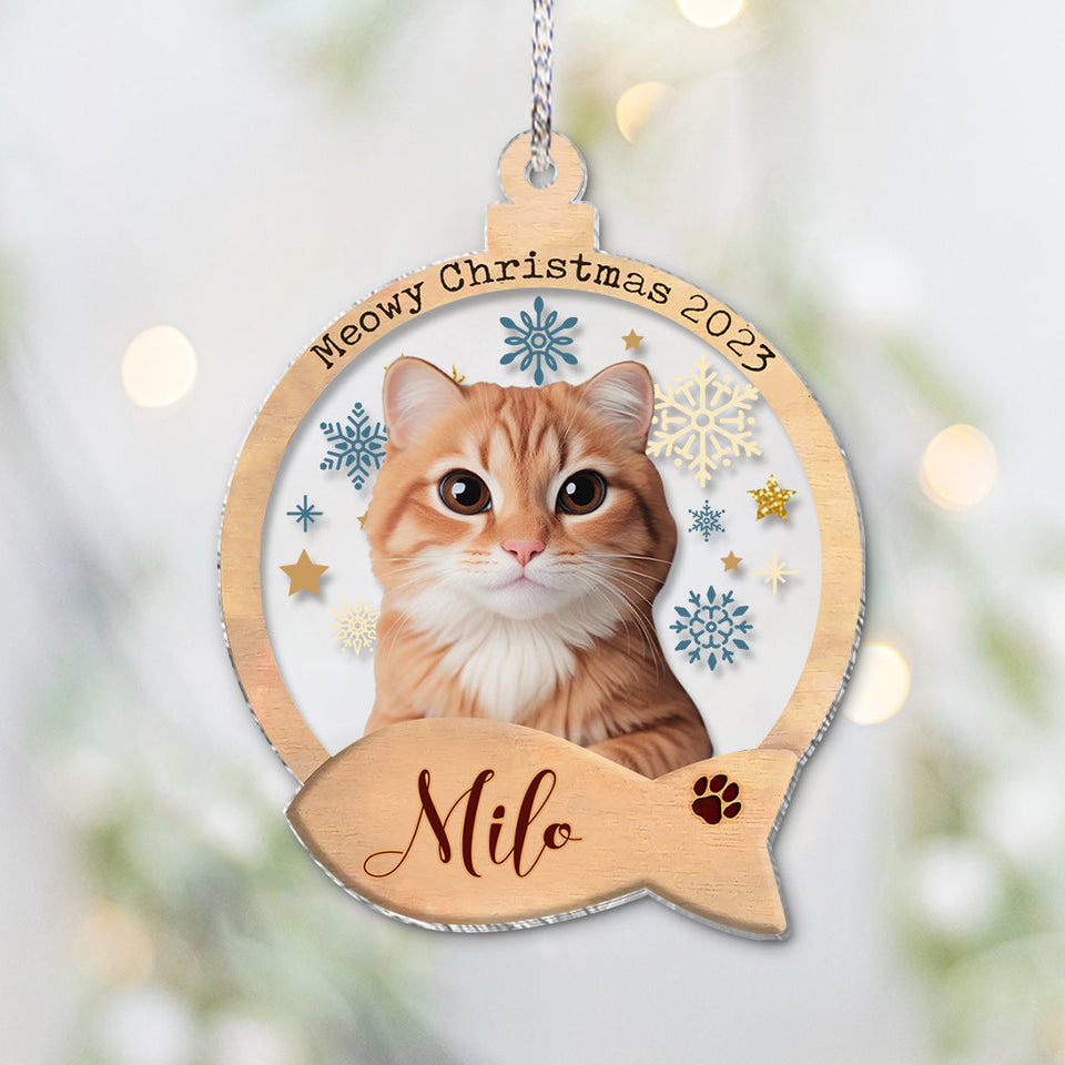Custom Cartoonized Cat Photo - Gift for cat lovers - Personalized Transparent Ornament