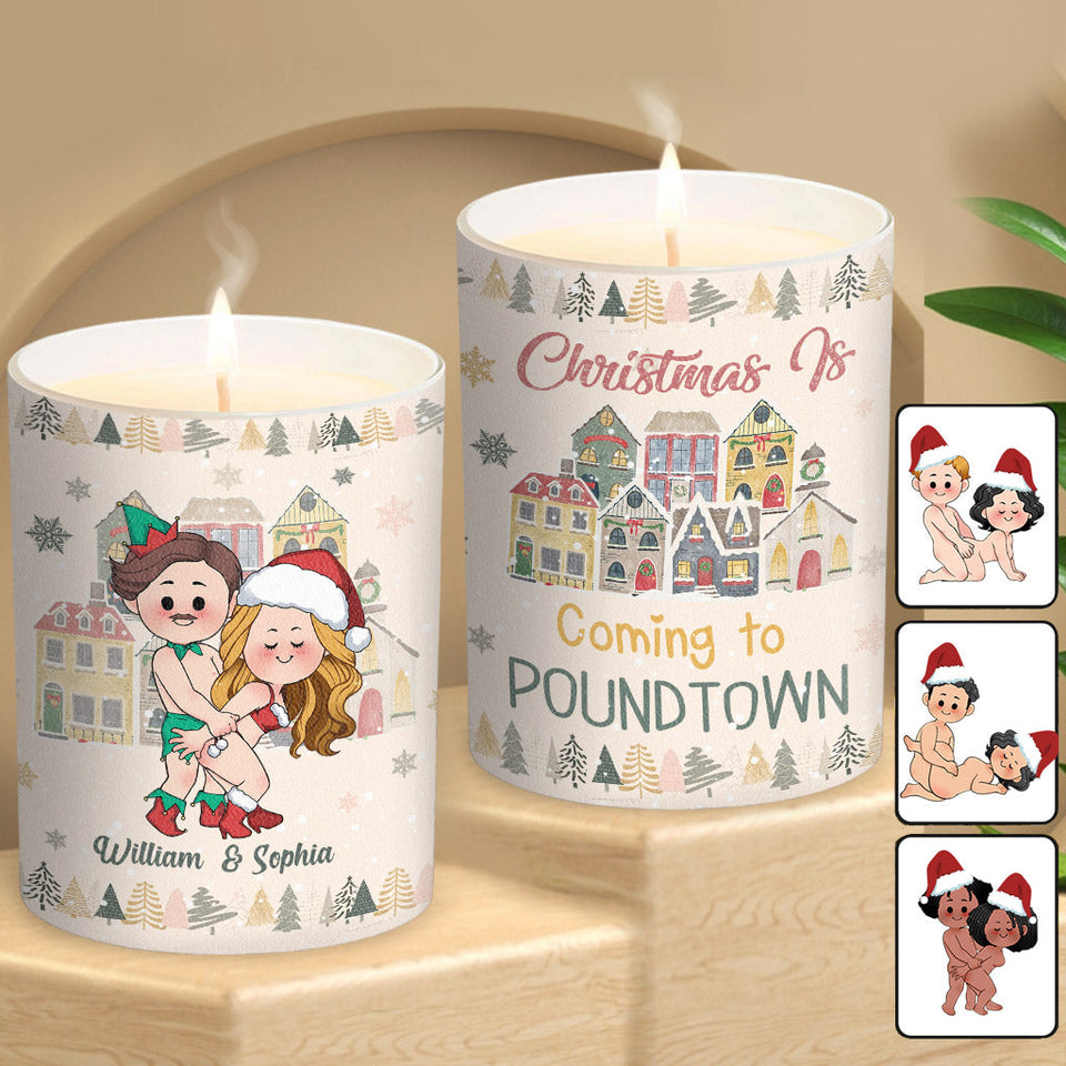 Christmas is Coming to Poundtown - gift for boyfriend, girlfriend, wife, husband - Personalized Candle With Wooden Lid