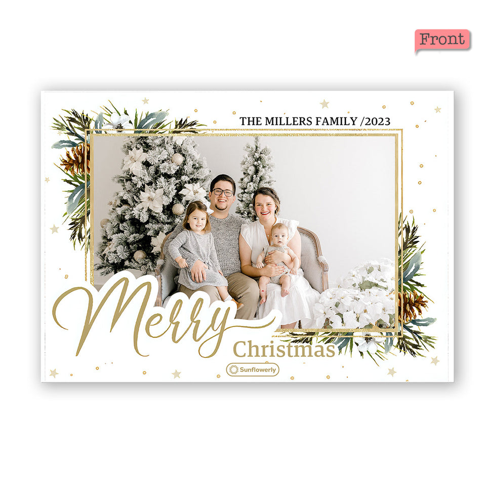 Merry Christmas Acorn & Leaves - Personalized QR Greeting Card