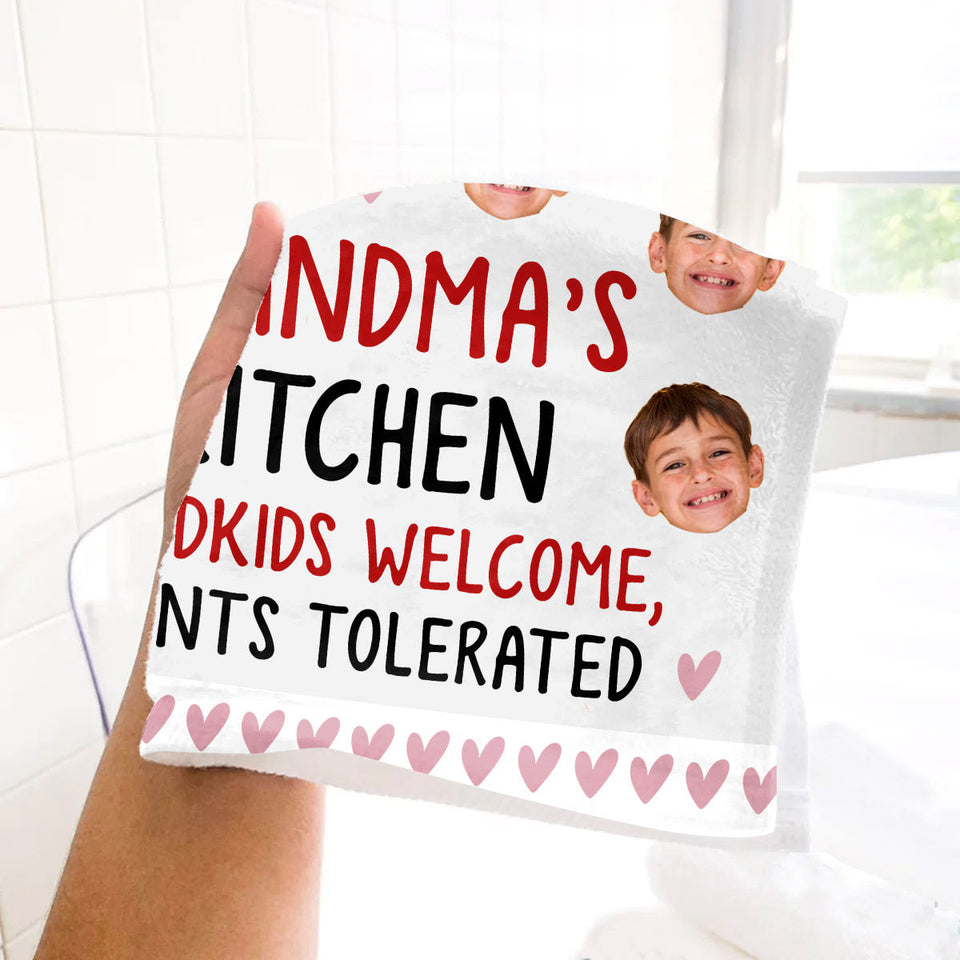 Grandma's Kitchen Grandkids Welcome Parents Tolerated - Gift for grandma - Personalized Towel