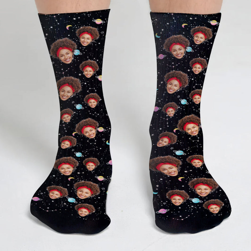 Custom Face Galaxy - Personalized Daughter Socks