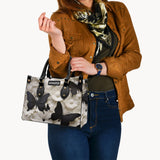 Elegant Black And White Butterflies And Flowers - Personalized Butterfly Leather Handbag
