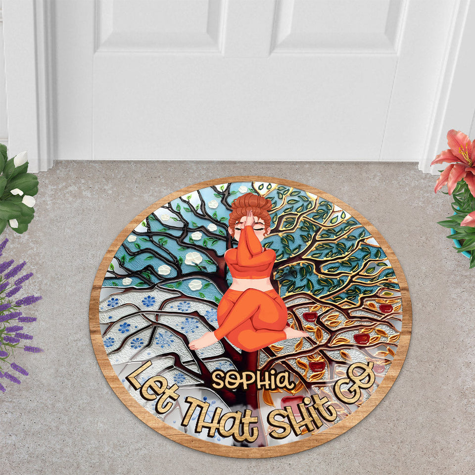 Let That Shit Go - Personalized Yoga Shaped Doormat