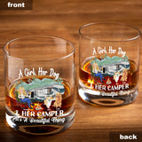 A Girl Her Dog And Her Camper - Camping gift for dog lover - Personalized Rock Glass