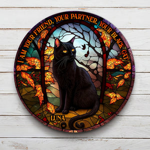 Black Cat - Personalized Black Cat Round Metal Sign