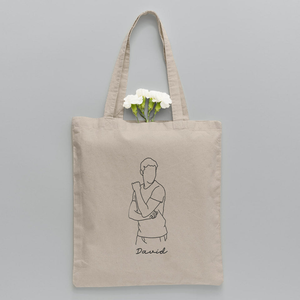 Custom Photo Line Art - Personalized Son Embroidered Tote Bag