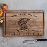 Hook 'Em And Cook 'Em - Fishing gift for dad, him, husband - Personalized Cutting Board