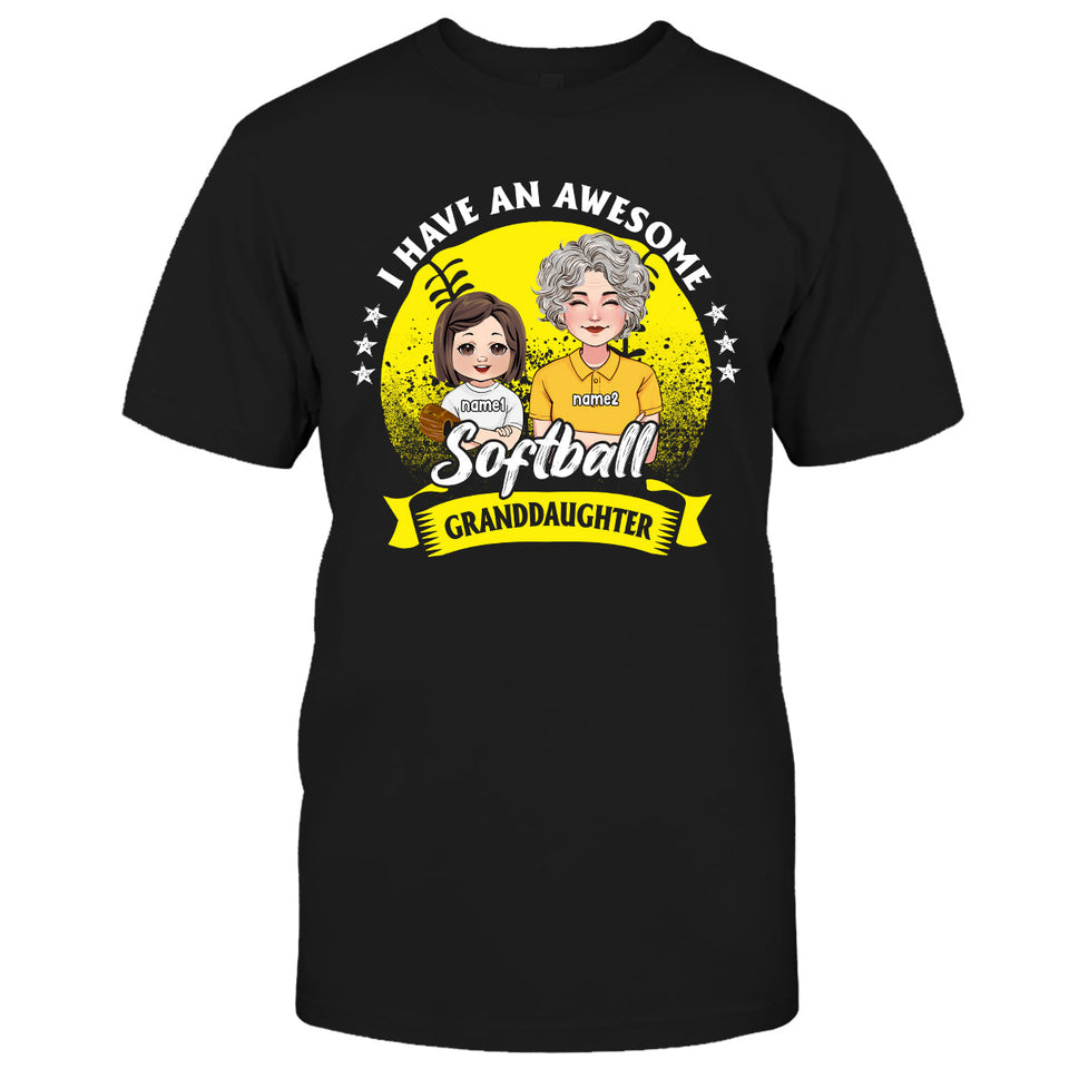 Awesome Softball Granddaughter - Personalized Softball T-shirt And Hoodie