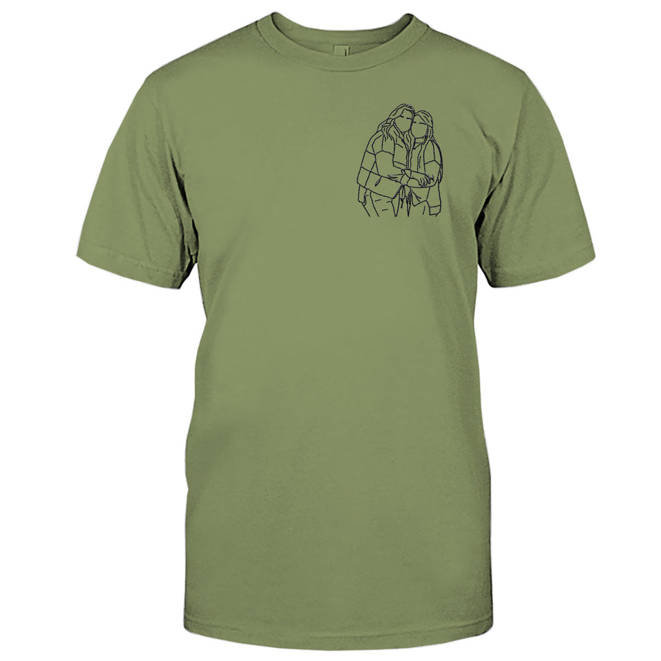 Custom Line Art - Personalized Bestie Embroidered T-shirt