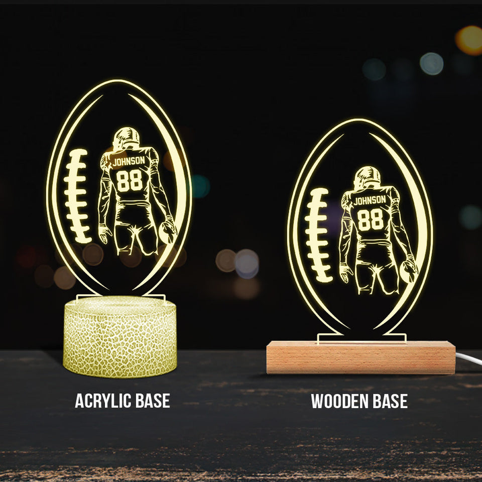 Night Light Football - Football gift for him, boyfriend, husband, son - Personalized Shaped Plaque Light Base