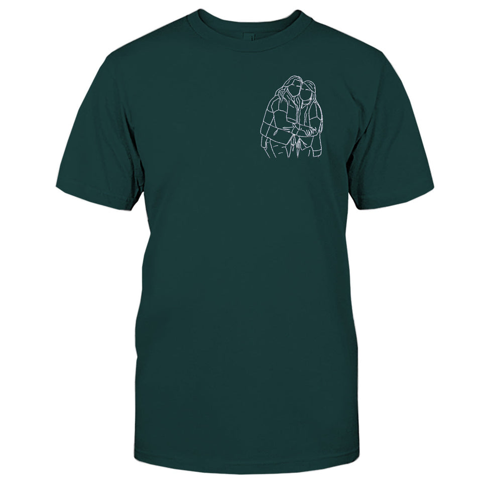 Custom Line Art - Personalized Sibling Embroidered T-shirt