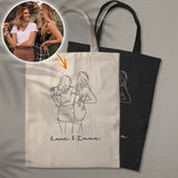 Custom Photo Line Art - Personalized Daughter Embroidered Tote Bag