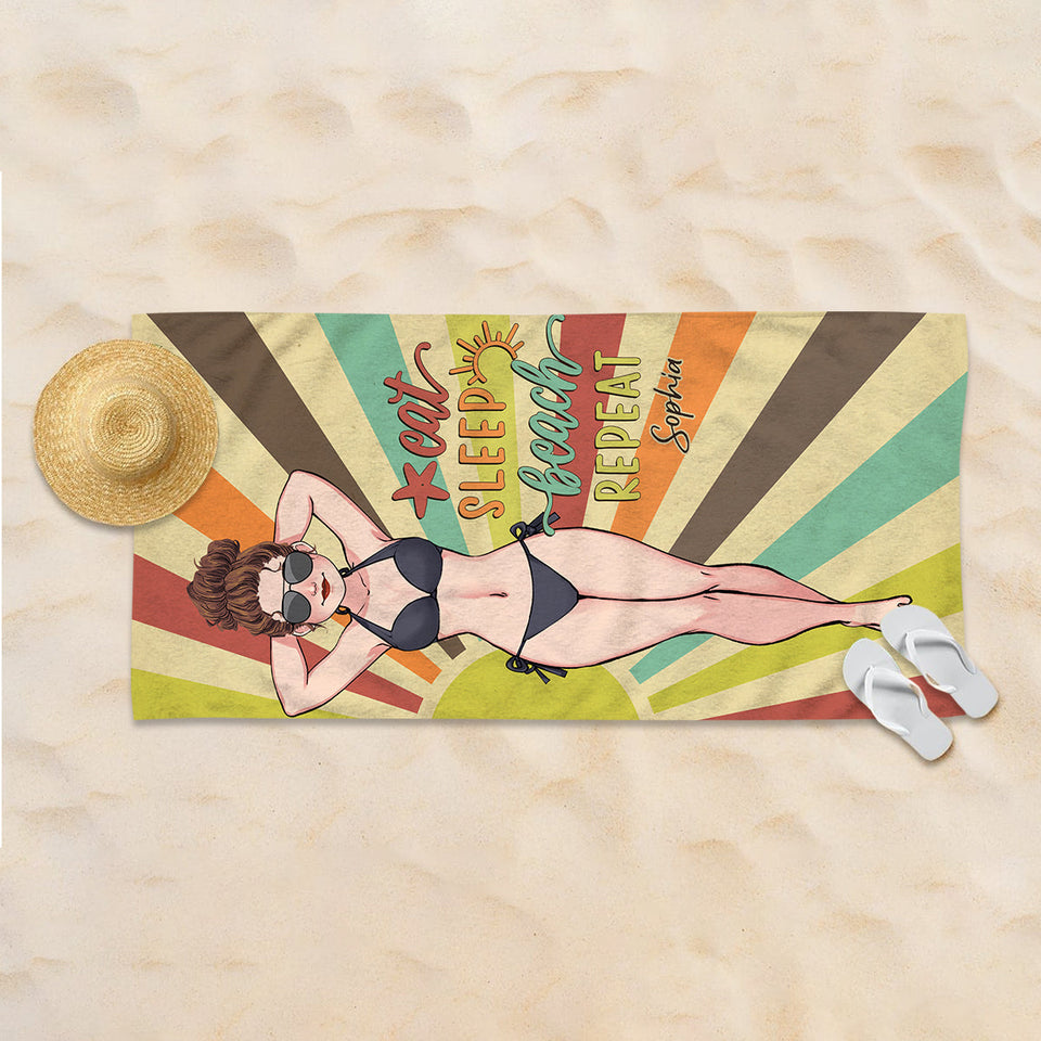 Always On Vacay - Sea Lover gift for friend, sister, girlfriend, wife, mom - Personalized Beach Towel