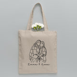 Custom Photo Line Art - Personalized Sibling Embroidered Tote Bag