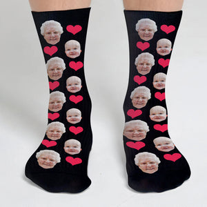 Custom Face Heart Pattern - Personalized Grandma Socks