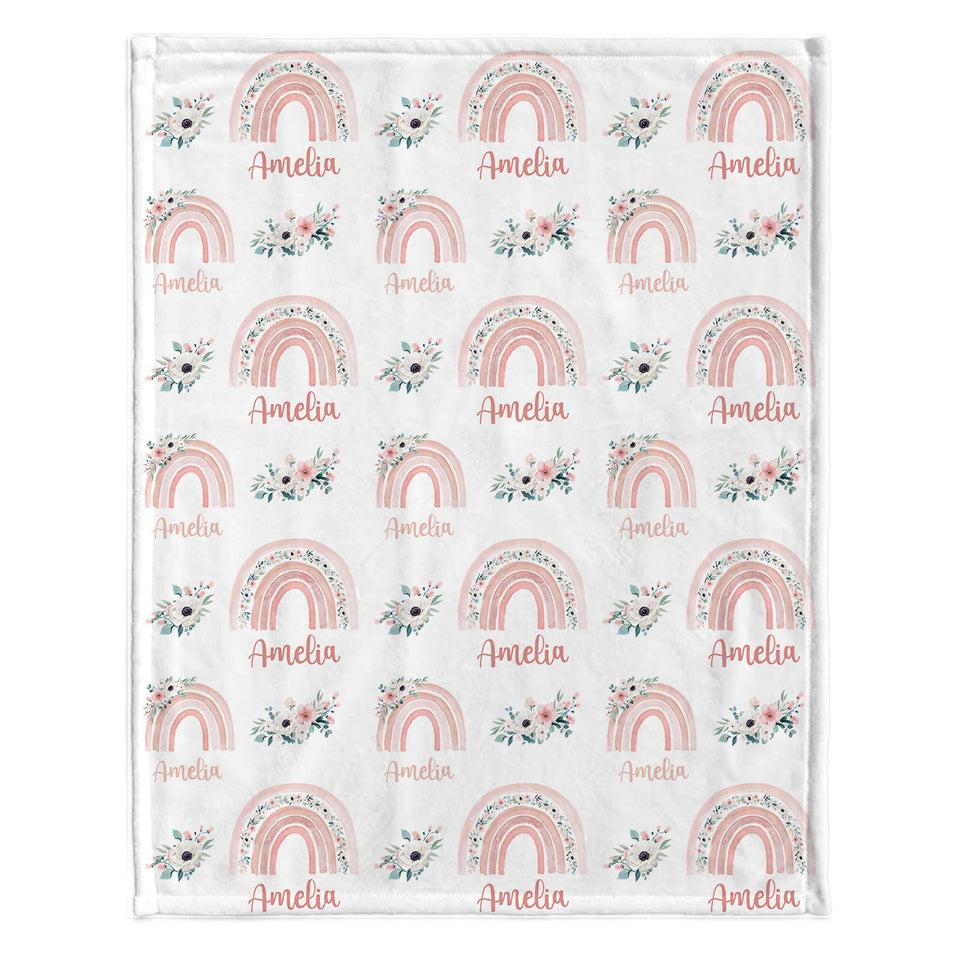 Retro Rainbow Custom Name - Personalized Newborn Blanket