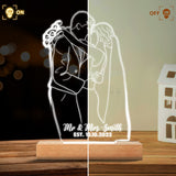 Custom Line Drawing - Personalized Husband And Wife Shaped Plaque Light Base