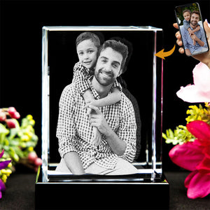 Custom Photo Laser Engraved Crystal Lamp - Gift for dad - Personalized Laser Engraving 3D Cuboid Shaped Crystal Lamp