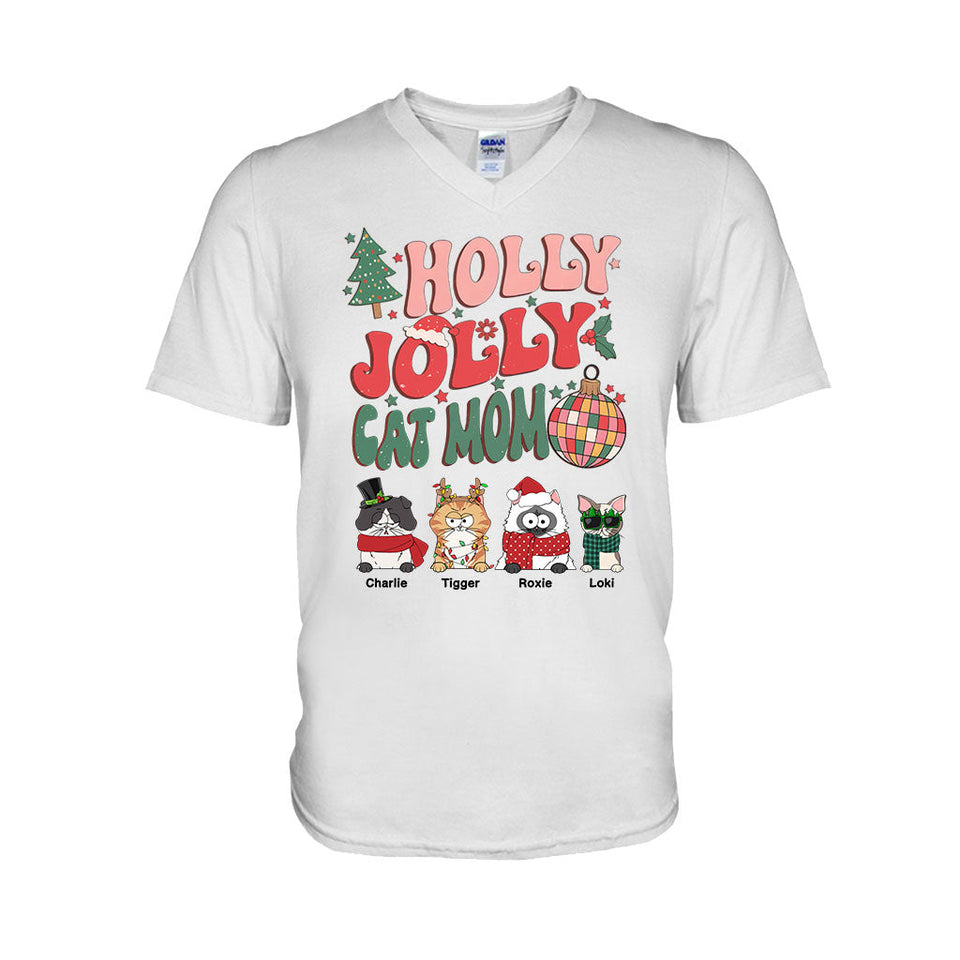 Holly Jolly Cat Mom/Dog Mom - Personalized Cat T-shirt And Hoodie