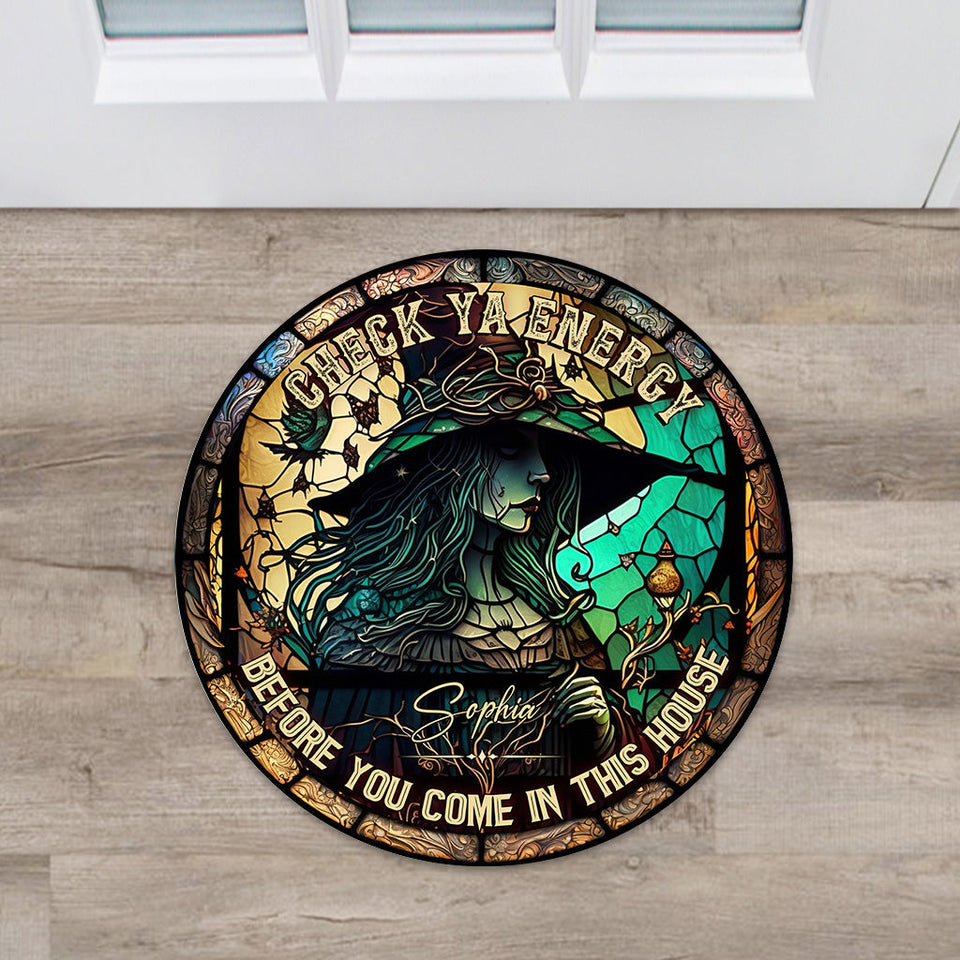 Check Ya Energy - Personalized Witch Shaped Doormat