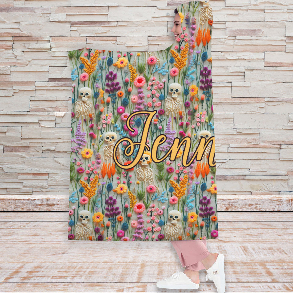 Floral Skeleton - Personalized Skull Hooded Blanket