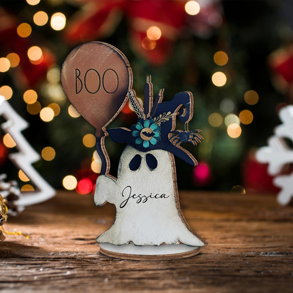 Cute Ghost - Personalized Halloween Freestanding Wood Plaque