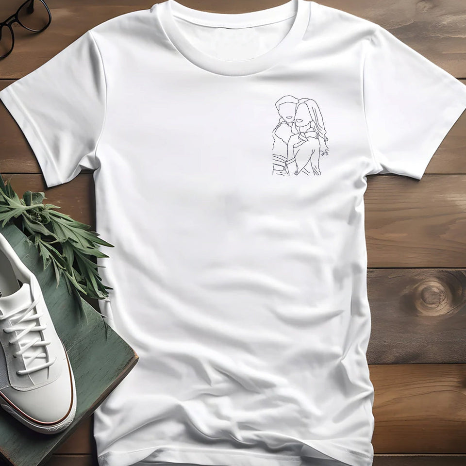 Custom Line Art - Personalized Step Mom Embroidered T-shirt