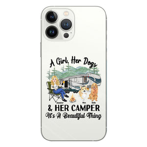 A Girl Her Dog And Her Camper - Camping gift for dog lover - Personalized Clear Phone Case