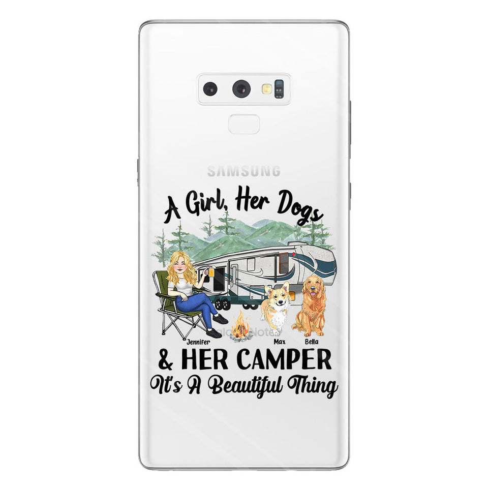 A Girl Her Dog And Her Camper - Camping gift for dog lover - Personalized Clear Phone Case