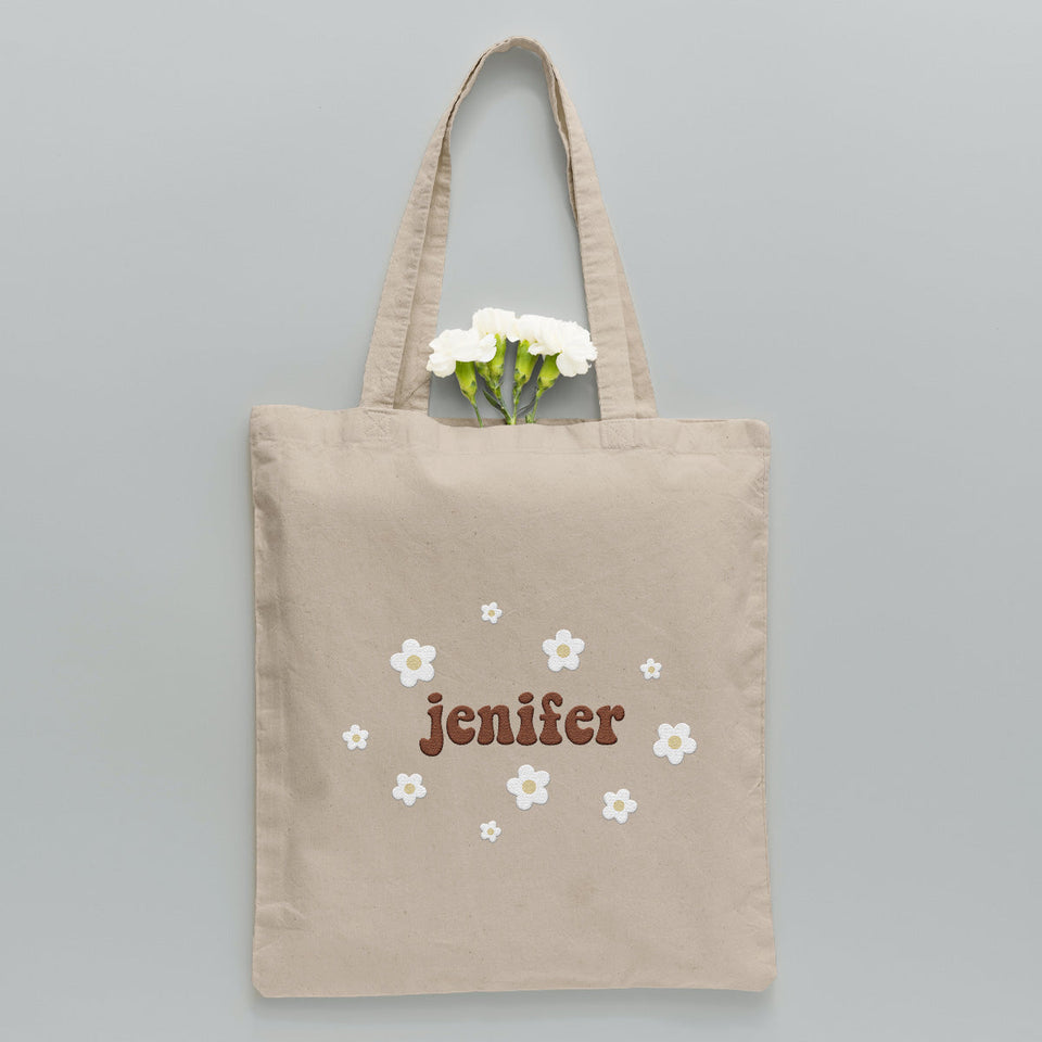 Custom Name With Flower - Personalized granddaughter Embroidered Tote Bag